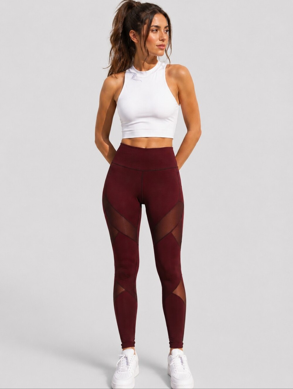 Lululemon Wunder Under High Rise 28" Mesh Tights Leggings In Garnet Size 2